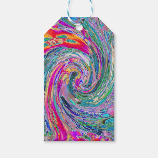 Abstrakt Blommigt Psychedelic Rainbow Vinkarare om Presentetikett (Framsidan)