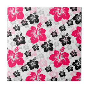 Abstrakt Blommigt Red Black White Kakelplatta