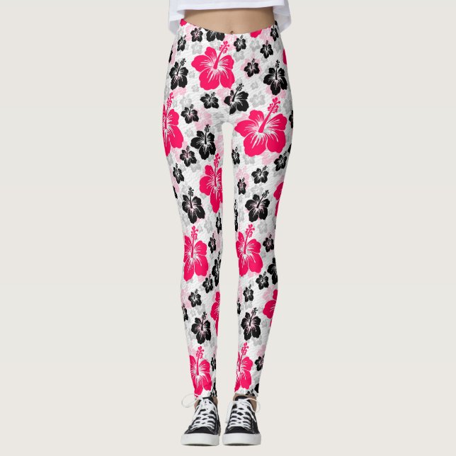 Abstrakt Blommigt Red Black White Leggings (Framsida)
