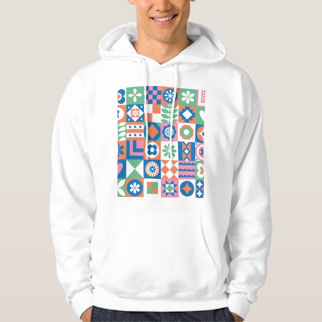 Abstrakt Blommigt Scandinavian Folk Mönster Hoodie (Framsida)