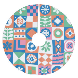 Abstrakt Blommigt Scandinavian Folk Mönster Julgransmatta Borstad Polyester