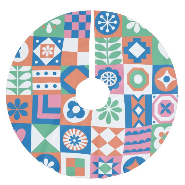 Abstrakt Blommigt Scandinavian Folk Mönster Julgransmatta Borstad Polyester (Framsidan)