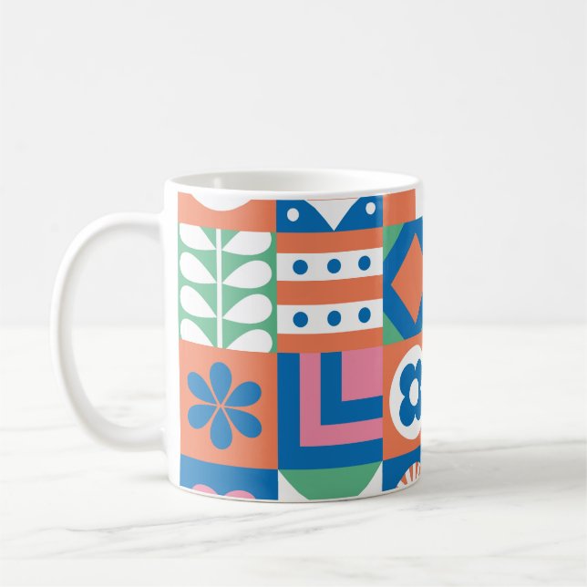 Abstrakt Blommigt Scandinavian Folk Mönster Kaffemugg (Vänster)