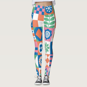 Abstrakt Blommigt Scandinavian Folk Mönster Leggings