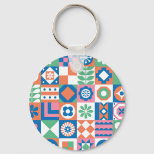 Abstrakt Blommigt Scandinavian Folk Mönster Nyckelring