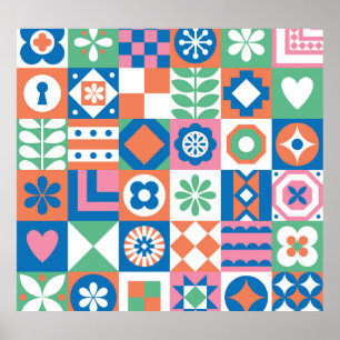 Abstrakt Blommigt Scandinavian Folk Mönster Poster