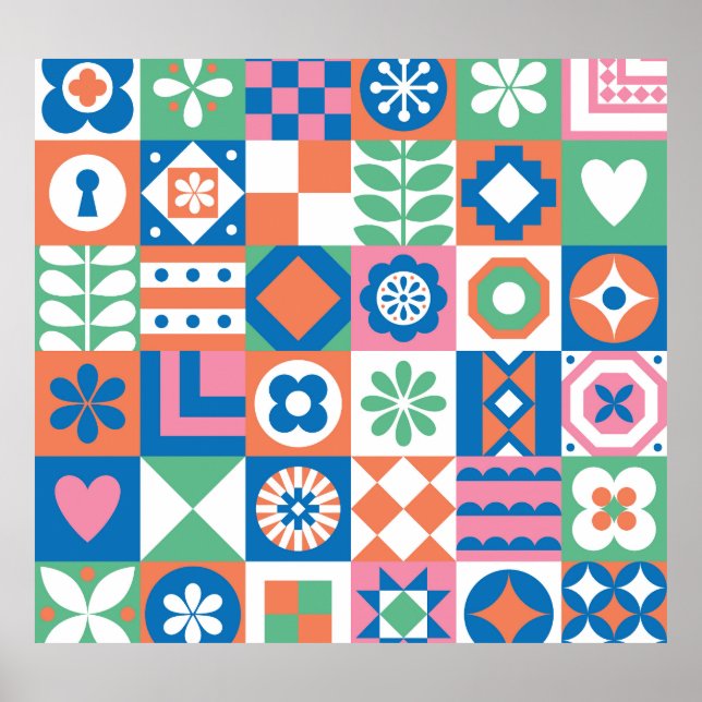 Abstrakt Blommigt Scandinavian Folk Mönster Poster (Framsidan)