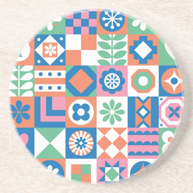 Abstrakt Blommigt Scandinavian Folk Mönster Underlägg (Framsidan)