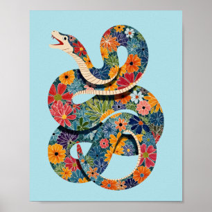 Abstrakt Blommigt Snake Colorful Painting Poster