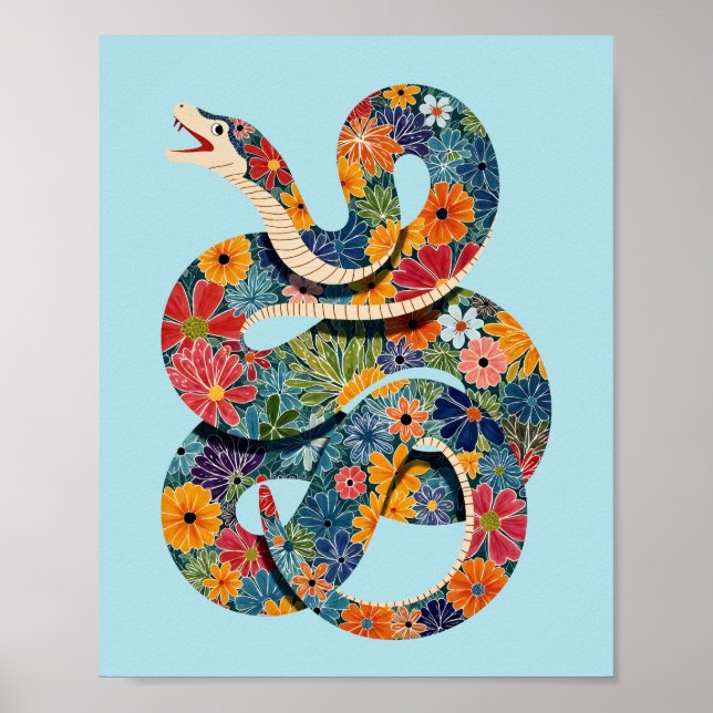 Abstrakt Blommigt Snake Colorful Painting Poster (Framsidan)
