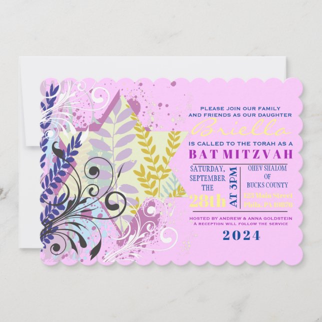 ABSTRAKT BLOMMIGT STAR-Bat mitzvah inbjudan (Framsida)