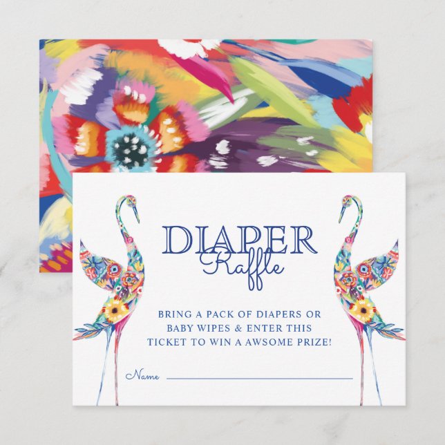 Abstrakt Blommigt Stork Birds Diaper Raffle Biljet Tilläggskort (Fram/baksida)
