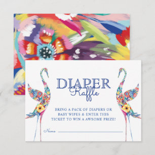 Abstrakt Blommigt Stork Birds Diaper Raffle Biljet Tilläggskort