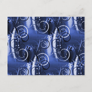 Abstrakt Blommigt Swirl Indigo Blue Girly Gifts Vykort