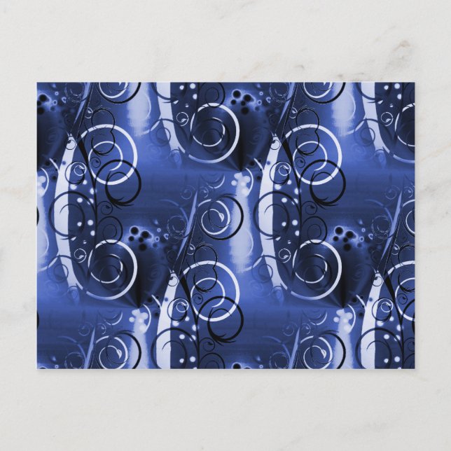 Abstrakt Blommigt Swirl Indigo Blue Girly Gifts Vykort (Framsida)