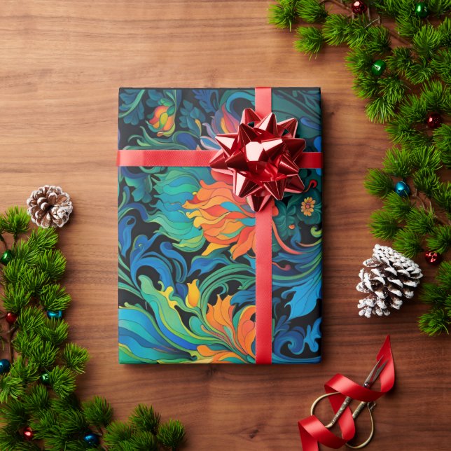 Abstrakt Blommigt Swirl-teaterbruk med fetstilt fä Presentpapper (Julgåva)