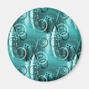 Abstrakt Blommigt Swirl Vines Aqua Blue Girly Gift Magnet