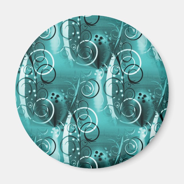 Abstrakt Blommigt Swirl Vines Aqua Blue Girly Gift Magnet (Framsidan)