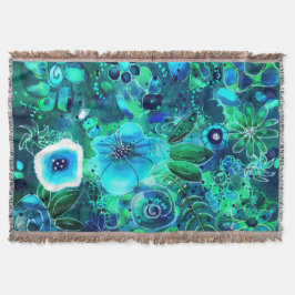 Abstrakt Blommigt Teal Blue Grönt Flower Flowers Filt