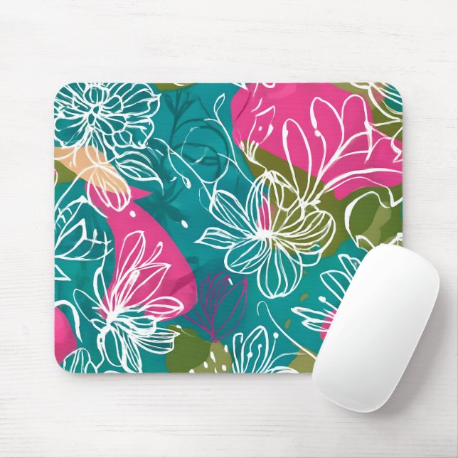 Abstrakt Blommigt Teal Rosa Office Mouse Pad Musmatta (Med mus)