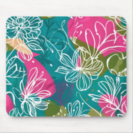 Abstrakt Blommigt Teal Rosa Office Mouse Pad Musmatta