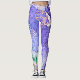 Abstrakt blommigt, tryckt lila leggings