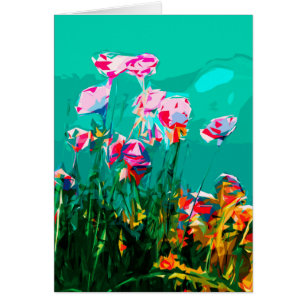 Abstrakt Blommigt turkos lila, rosa kort