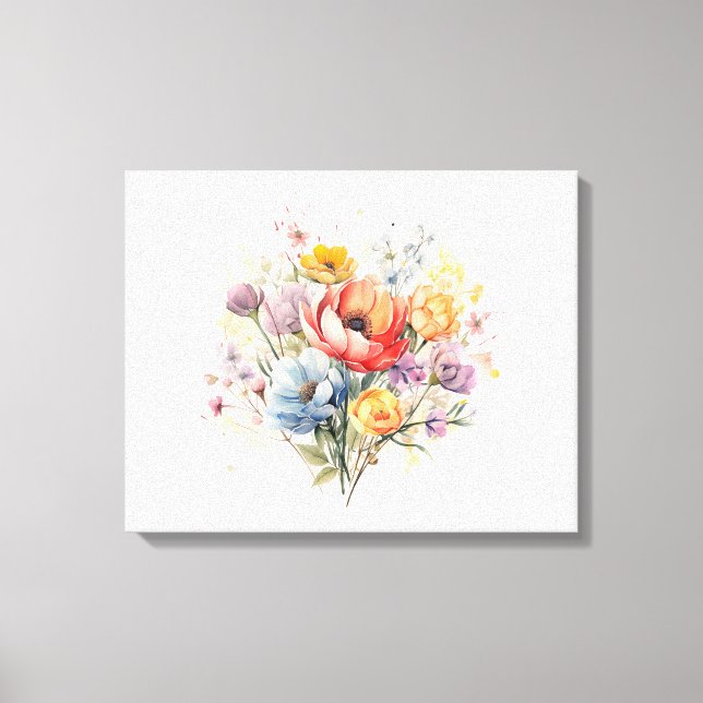Abstrakt Blommigt Vattenfärgsfärgad Bouquet Canvastryck (Framsida)