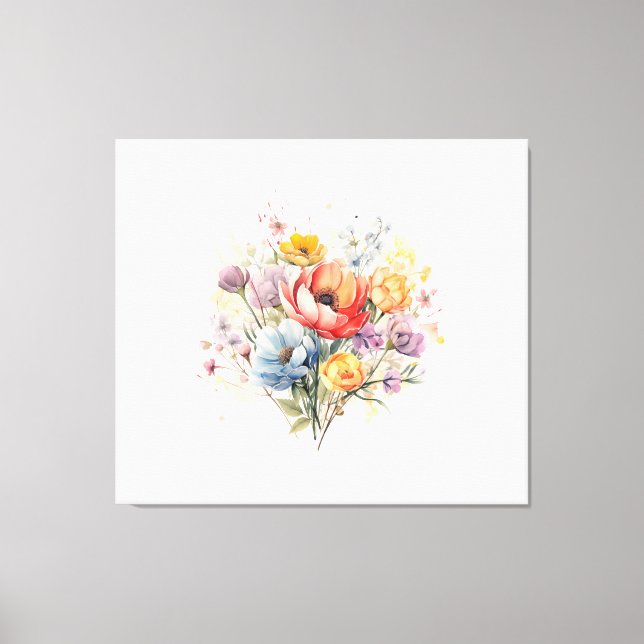 Abstrakt Blommigt Vattenfärgsfärgad Bouquet Canvastryck (Framsida)