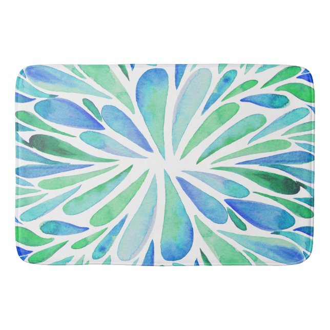 Abstrakt blommigt vattenfärgssprängning aqua och b badrumsmatta (Framsidan)