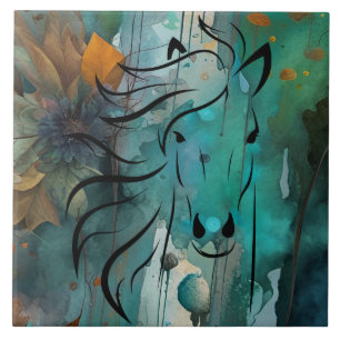 Abstrakt blommigt Vild Horse Autumn Kakelplatta