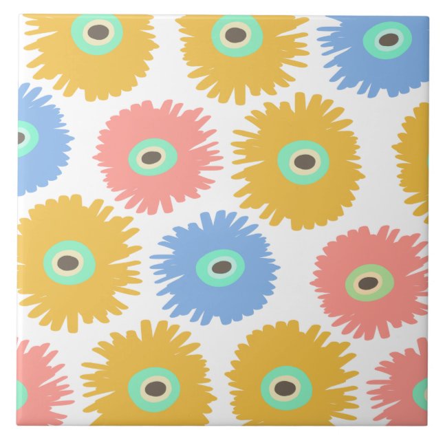 Abstrakt Blommigtar för Gult av korall Kakelplatta (Framsidan)