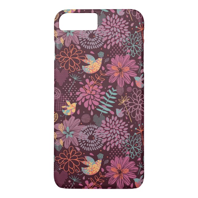 Abstrakt blommönster med fåglar Case-Mate iPhone skal (Baksida)