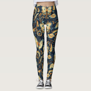 Abstrakt blommönster med fjärilar leggings