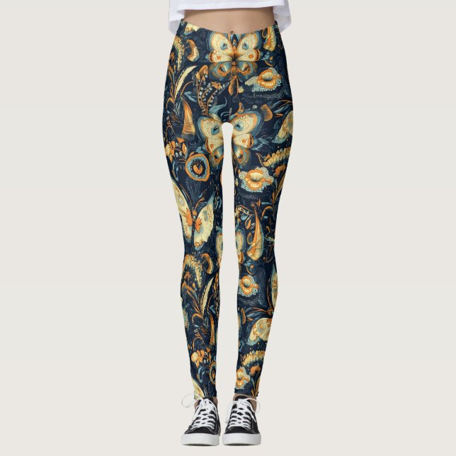 Abstrakt blommönster med fjärilar leggings (Framsida)