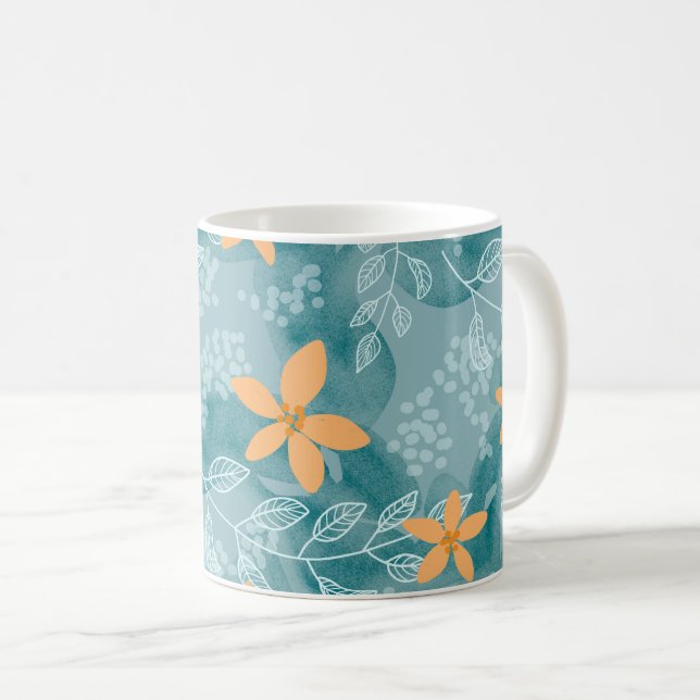 Abstrakt blommönster orange teal  kaffemugg (Framsida höger)