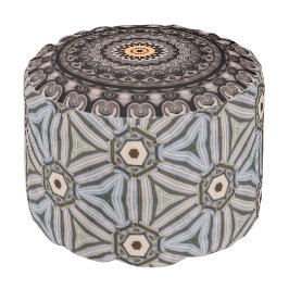 Abstrakt blommönstersvart w/Shades av grått Rund Puff