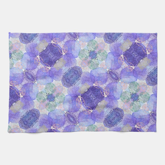 Abstrakt Blommor för lavender och Grönt Kökshandduk (Horisontell)