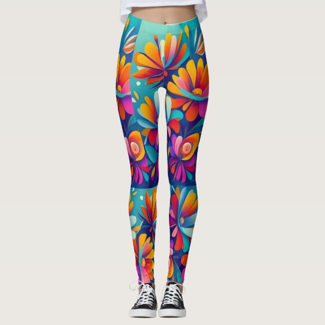 Abstrakt Blommor Leggings (Framsida)