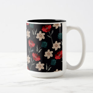 Abstrakt blommor på svart Två-Tonad mugg