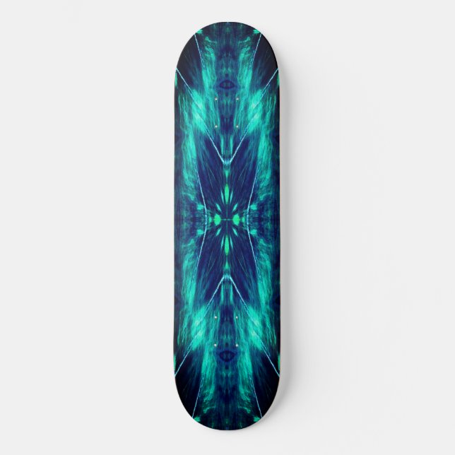 Abstrakt blomning akva och blå fraktal design mini skateboard bräda 18,5 cm (Framsida)