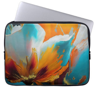 Abstrakt blomning i orange och teal laptop fodral