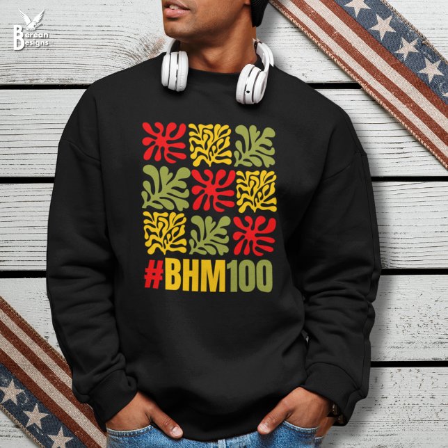 Abstrakt blomster BHM 100 år svarta historiemånade Lång Ärmad Tröja (Stylish Black History Month sweatshirt celebrating centenary with astract floral pattern and #bhm100)