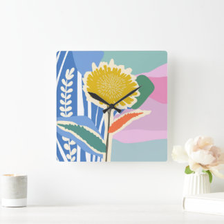 Abstrakt blomster maskros färgblock modern fyrkantig klocka