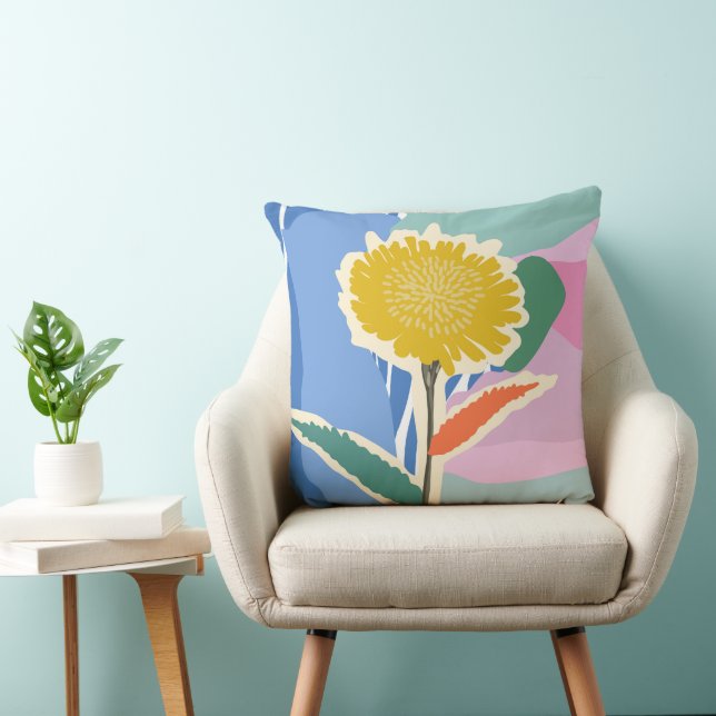 Abstrakt blomster maskros färgblock modern  kudde (Stol)