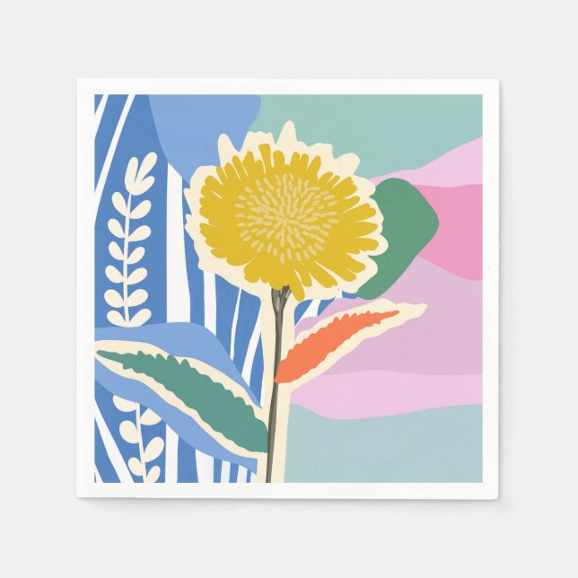Abstrakt blomster maskros färgblock modern  pappersservett (Framsidan)