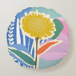 Abstrakt blomster maskros färgblock modern rund kudde