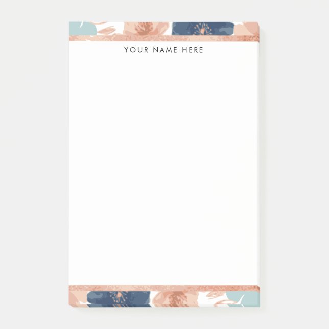 Abstrakt blomster med roséguldkanter post-it block (Framsida)