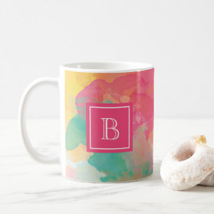 Abstrakt Blomster Monogram Initial Rosa Kaffemugg