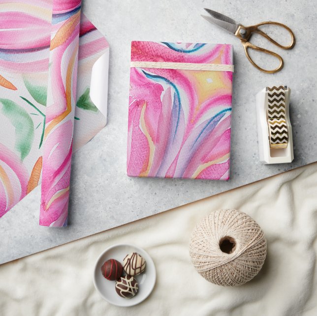 Abstrakt blomster vattenfärg målning presentpapper (Hantverk)
